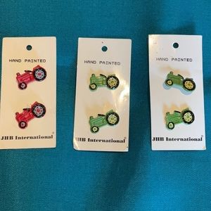 6 Vintage Metal Hand Painted Tractor Buttons.